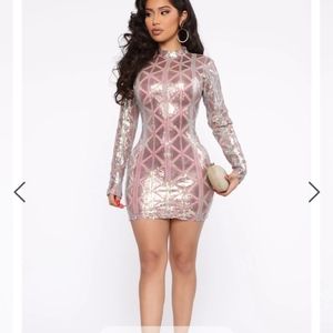 Fashion Nova Capital Babe Sequin Mini Dress - Rose Gold Size Large